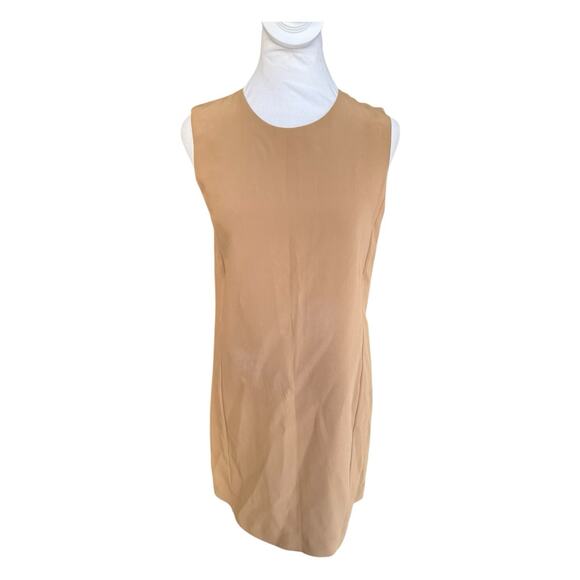 Vince Camel Tan 100% Silk Mini Shift Dress Minimalist Quiet Luxury Sz 8 - Picture 10 of 11